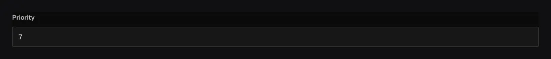 A populated Priority number field in the Ridu admin with bounded numeric input.
